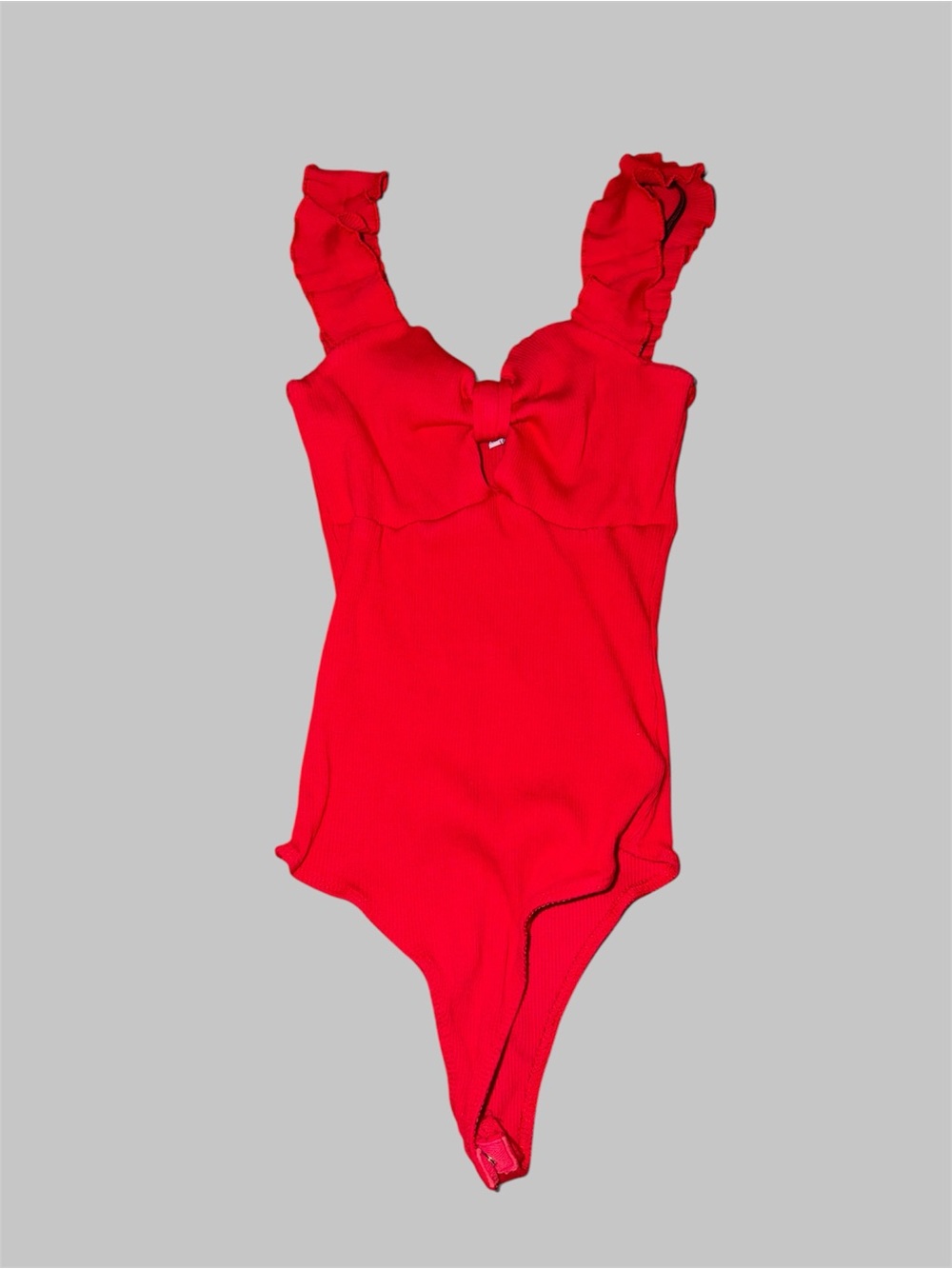 Francesca's Collections Ruffle-Strap Red Bow Bodysuit
